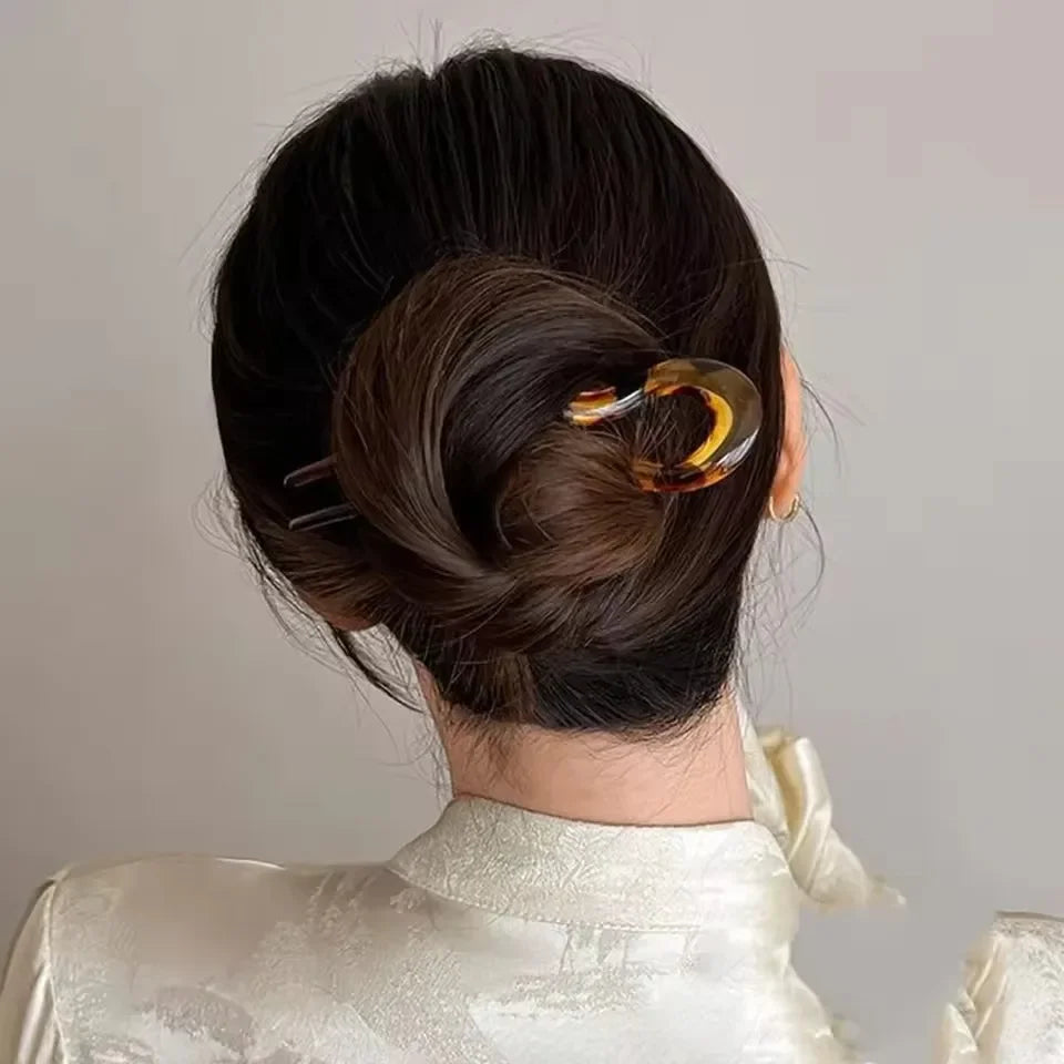 Women's U-Shaped Geometric Hair Fork – Tortoiseshell Hairpin