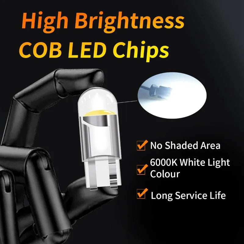 T10 W5W LED Car Bulbs – White COB Plug & Play Interior Lights