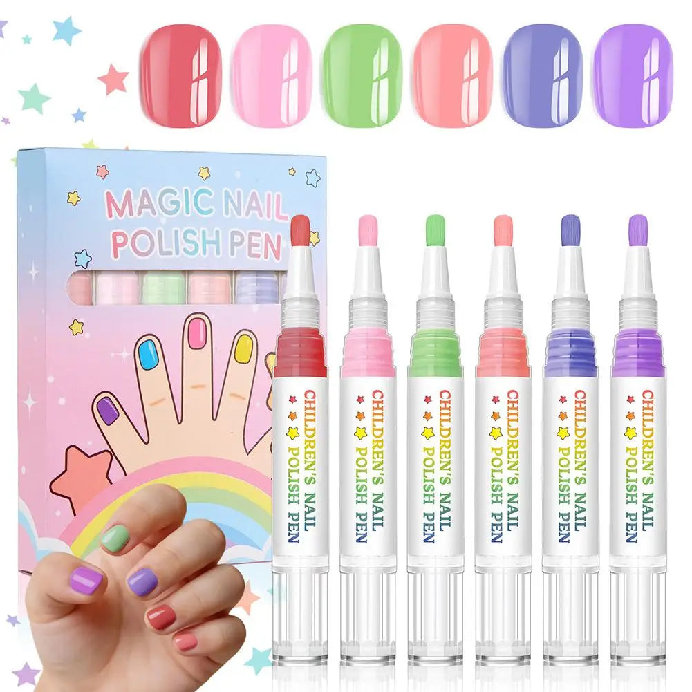 Kids Nail Polish Pen Set – 6 Colors Peel-Off DIY Nail Art