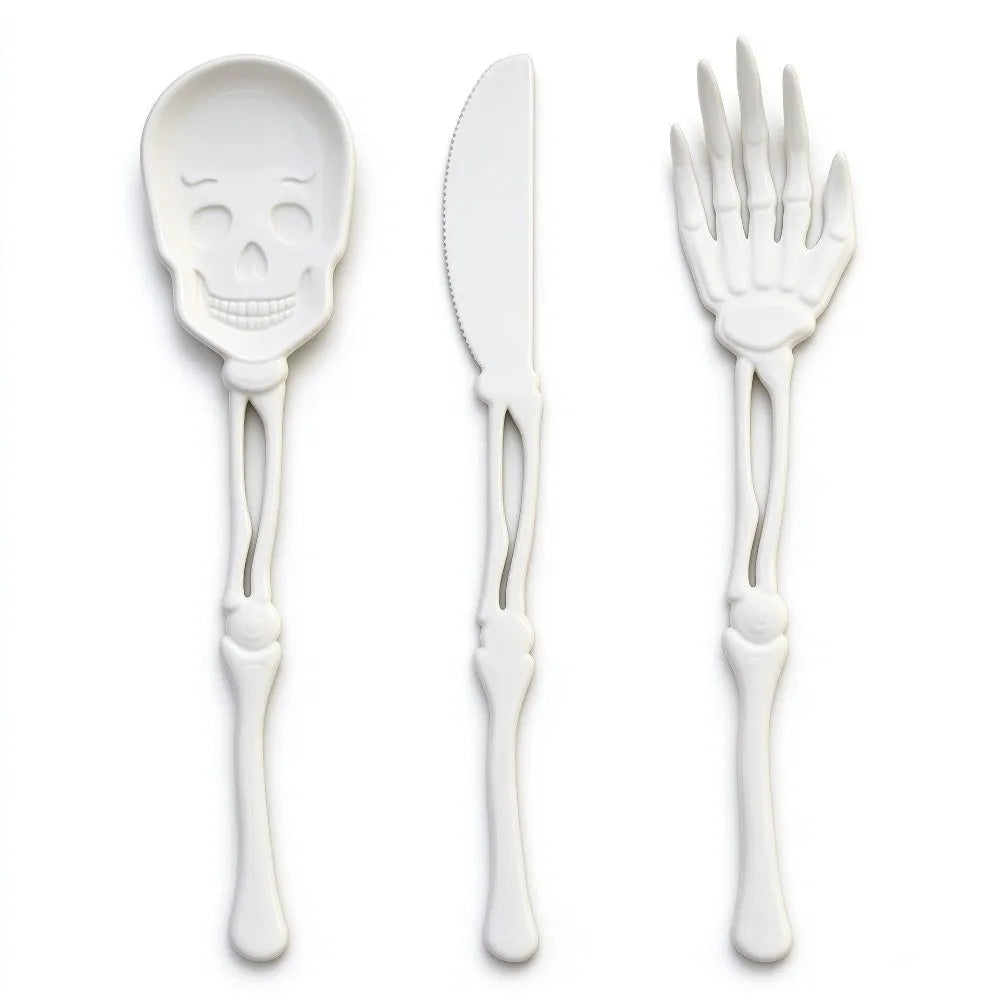 3D Skull Skeleton Cutlery Set – Gothic Party Flatware 3-Piece