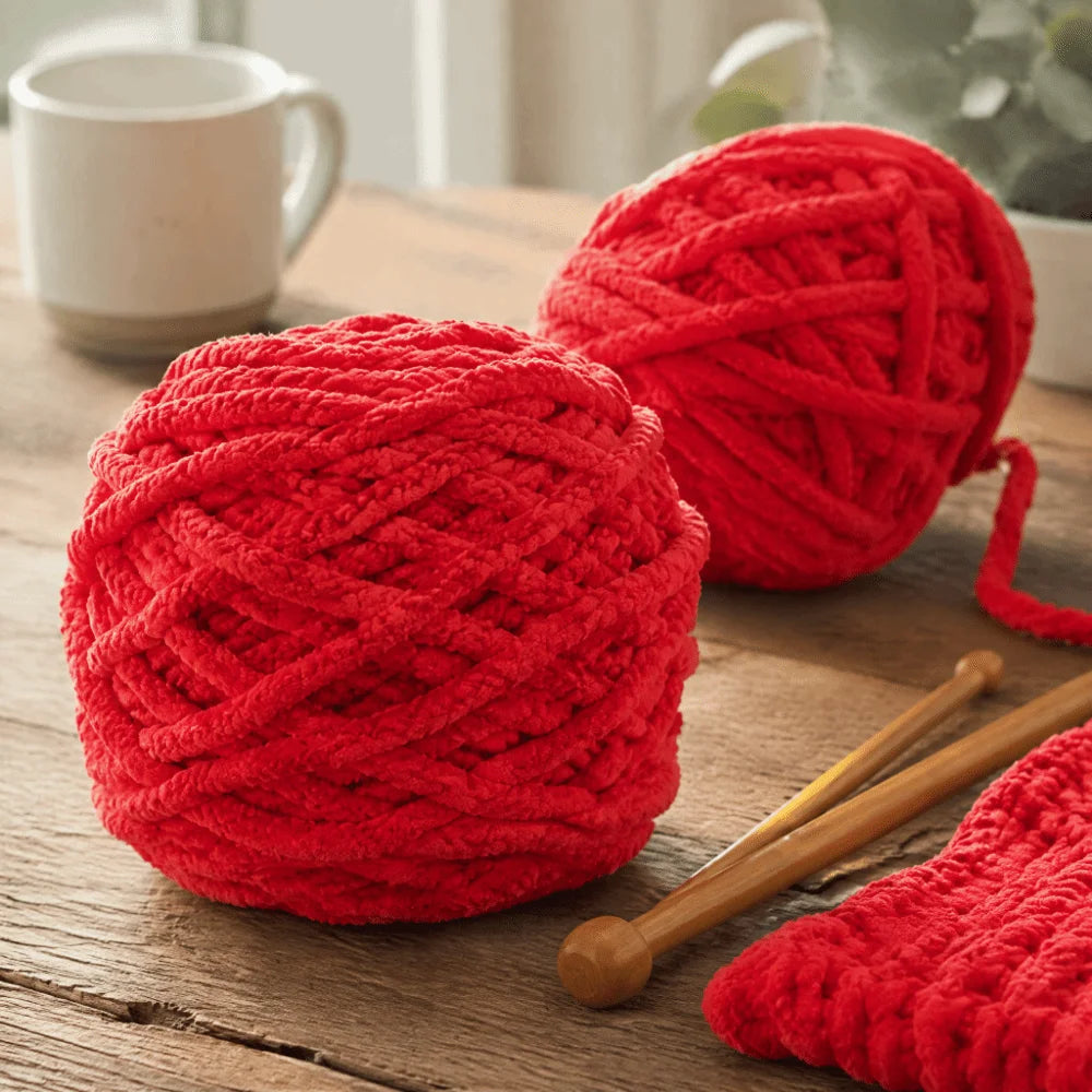 2-Pack Red Chunky Chenille Yarn – Super Bulky Knit & Crochet