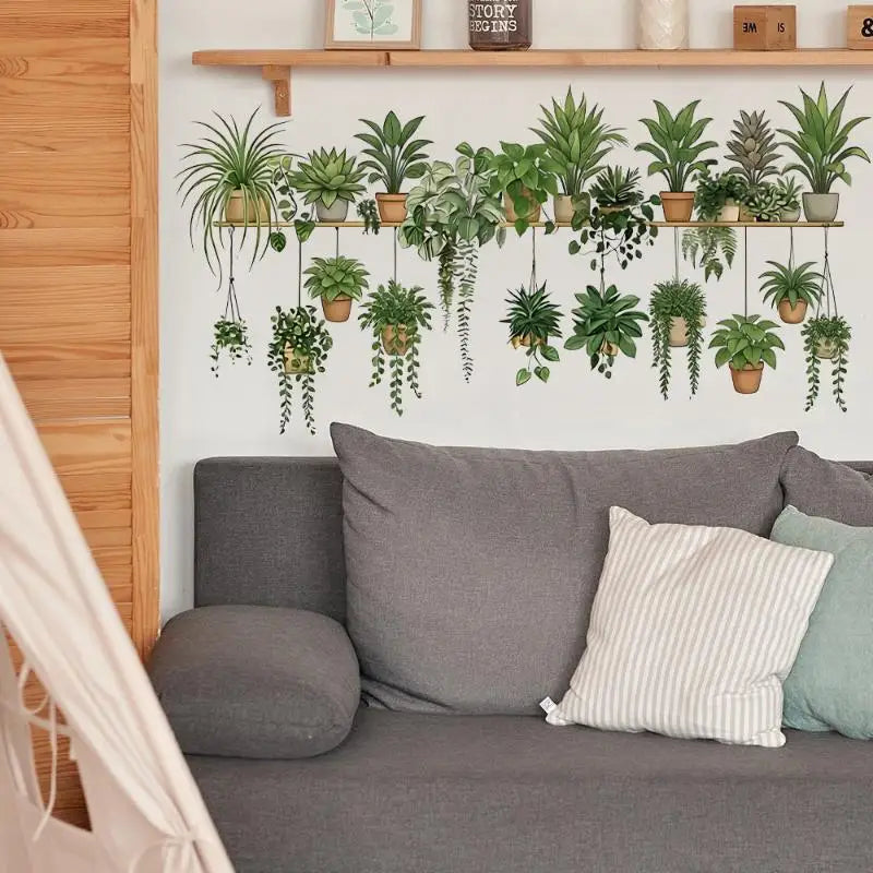 Potted Green Plant Wall Decal – Waterproof Self-Adhesive Sticker