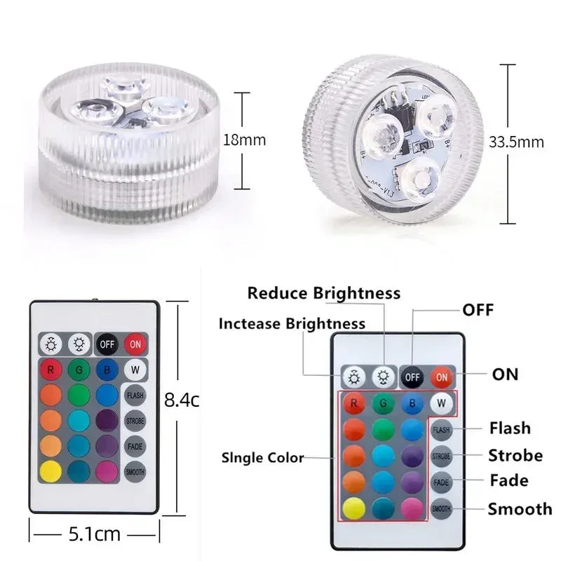10-Pack RGB Submersible Pool Lights – 16 Colors IP68 Waterproof