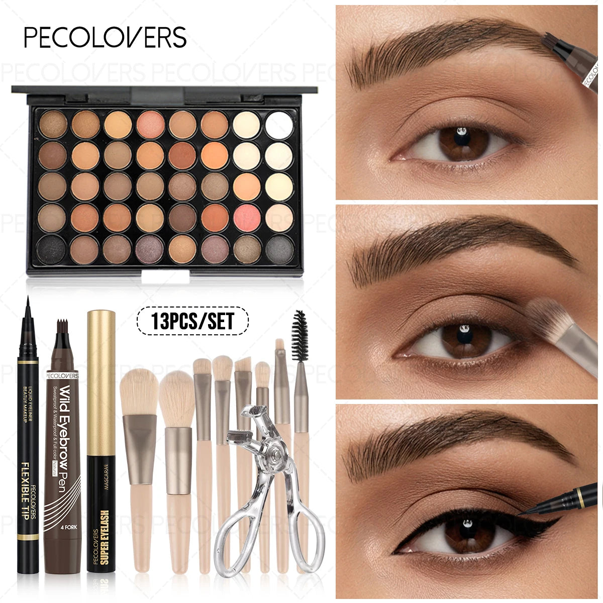 SAMMY 13-Piece Eye Makeup Kit – Palette, Liner & Brushes