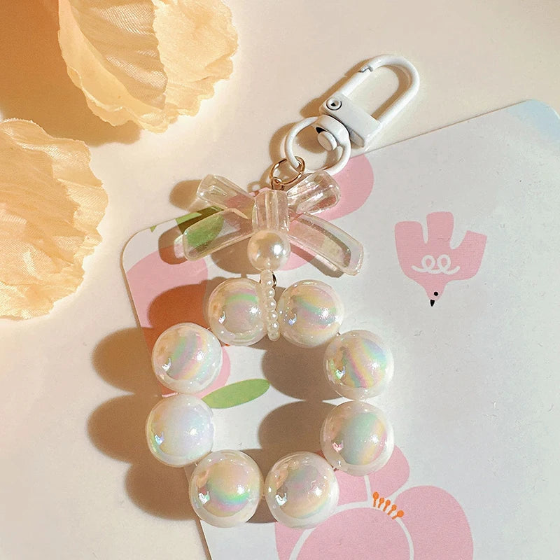 Candy Bow Beaded Wrist Strap Phone Charm & Keychain
