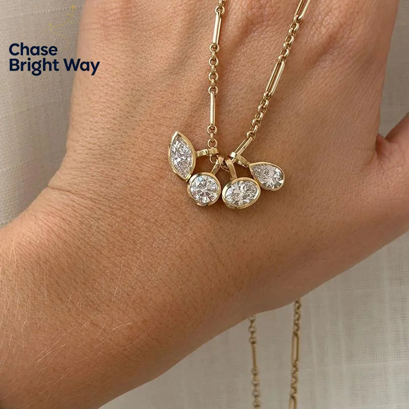 Geometric Pendant Necklace – Gold Plated & White Zircon Charm