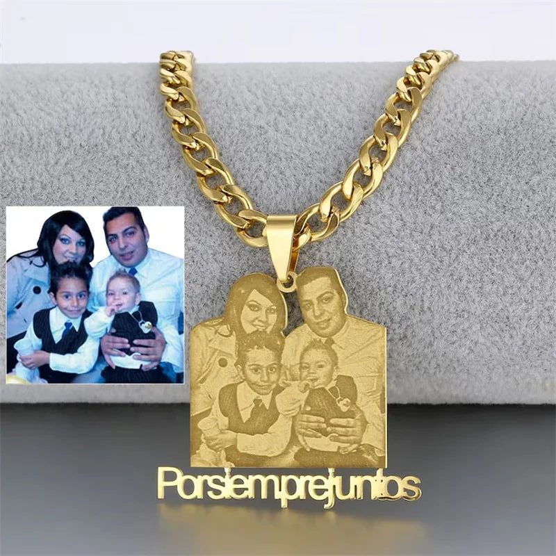 Custom Photo Nameplate Pendant Necklace | 18K Gold Plated