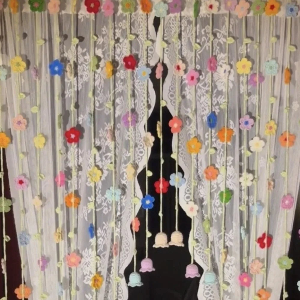 9-Piece Crochet Floral Door Curtain – Colorful Hanging Room Décor