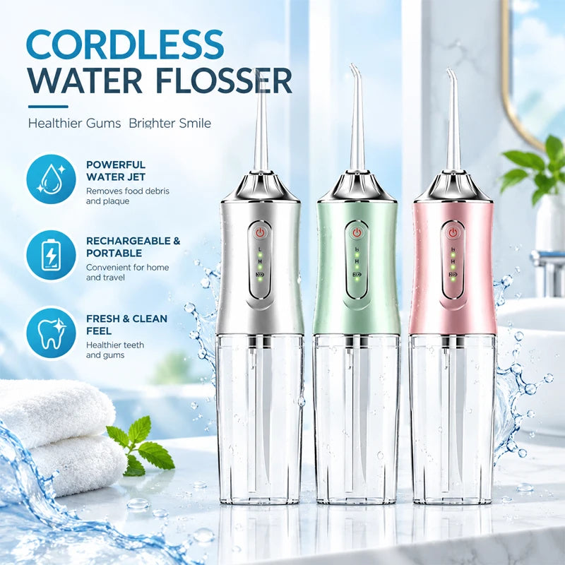 SAMMY Cordless Water Flosser – 3 Modes, IPX7, 4 Nozzles