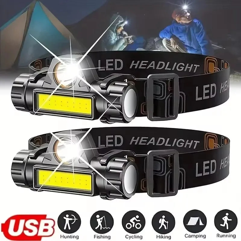 Rechargeable LED Headlamp XPE COB Dual Light & Magnet Base