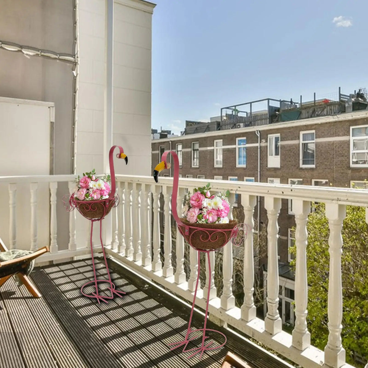 Flamingo Planter Stand Set of 2 – Iron Flower Pot Rack Garden
