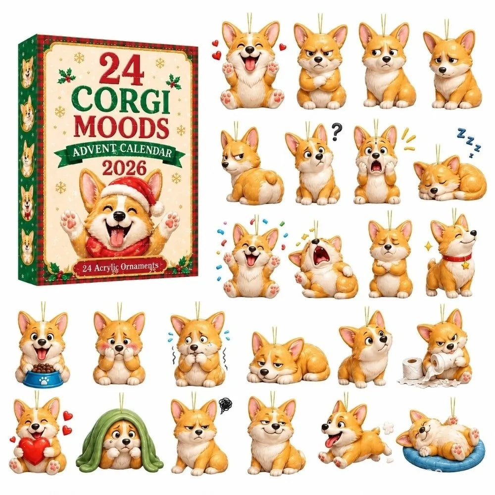 24-Piece Pug Advent Calendar – Acrylic Christmas Ornaments
