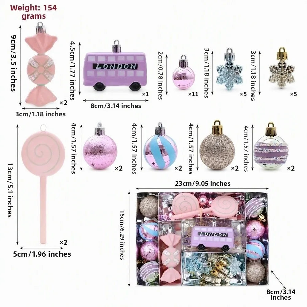 Macaron Christmas Ornament Set – Shatterproof Pastel Baubles