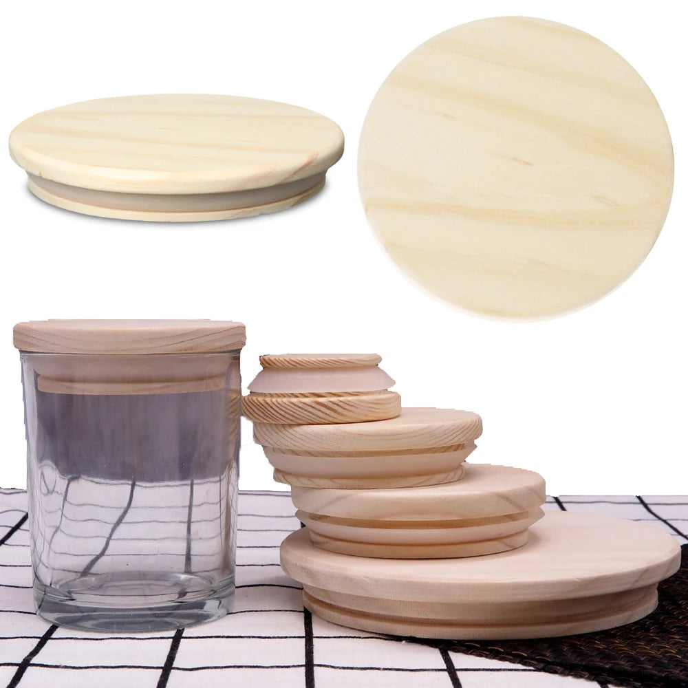 Wood Wide Mouth Mason Jar Lids with Silicone Ring – 7 Sizes