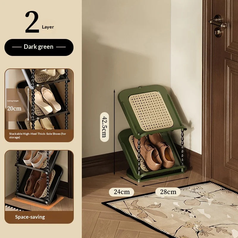 Vintage Rattan Woven Shoe Rack – Multi-Tier Entryway Organizer