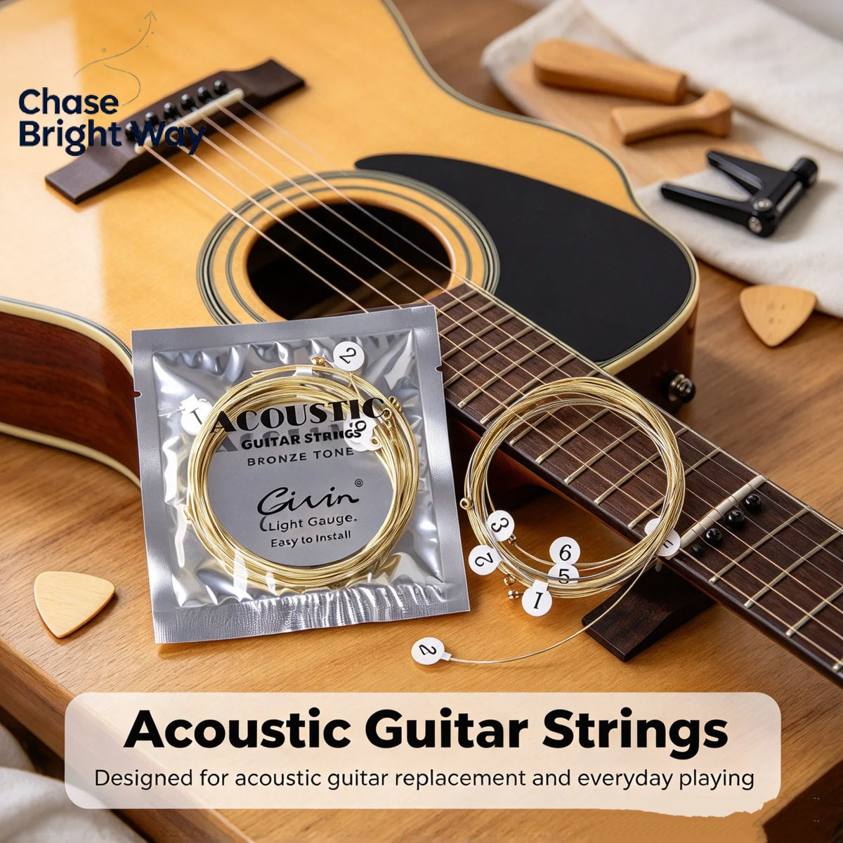 6-Pack Nickel Plated Steel Acoustic Guitar Strings Set