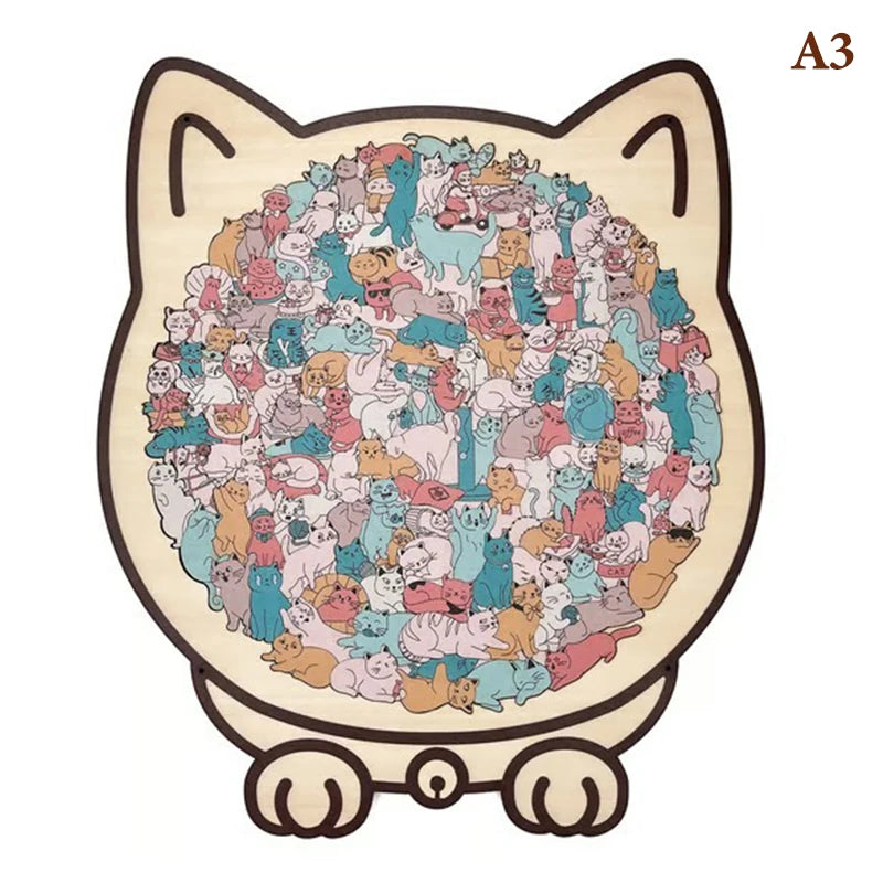 135-Piece Cat-Shaped Wooden Jigsaw Puzzle – Morandi Color