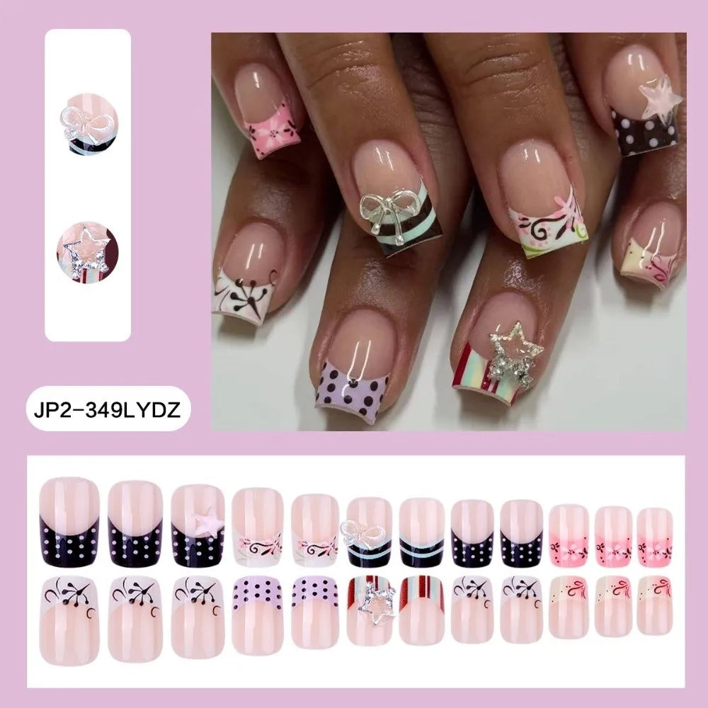 24-Pack Y2K Star Press-On Nails – Colorful Full Cover Tips