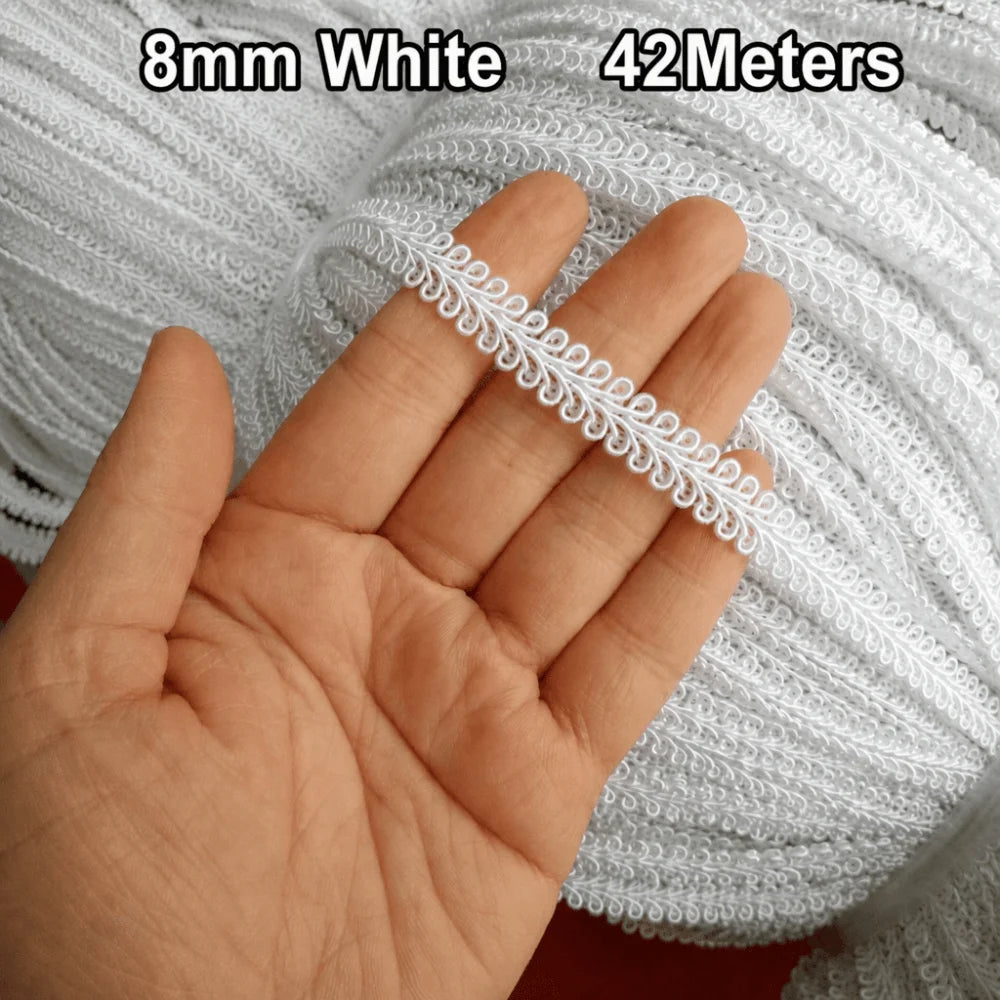 42M Herringbone Lace Trim 8mm – Gold Silver Jacquard Ribbon