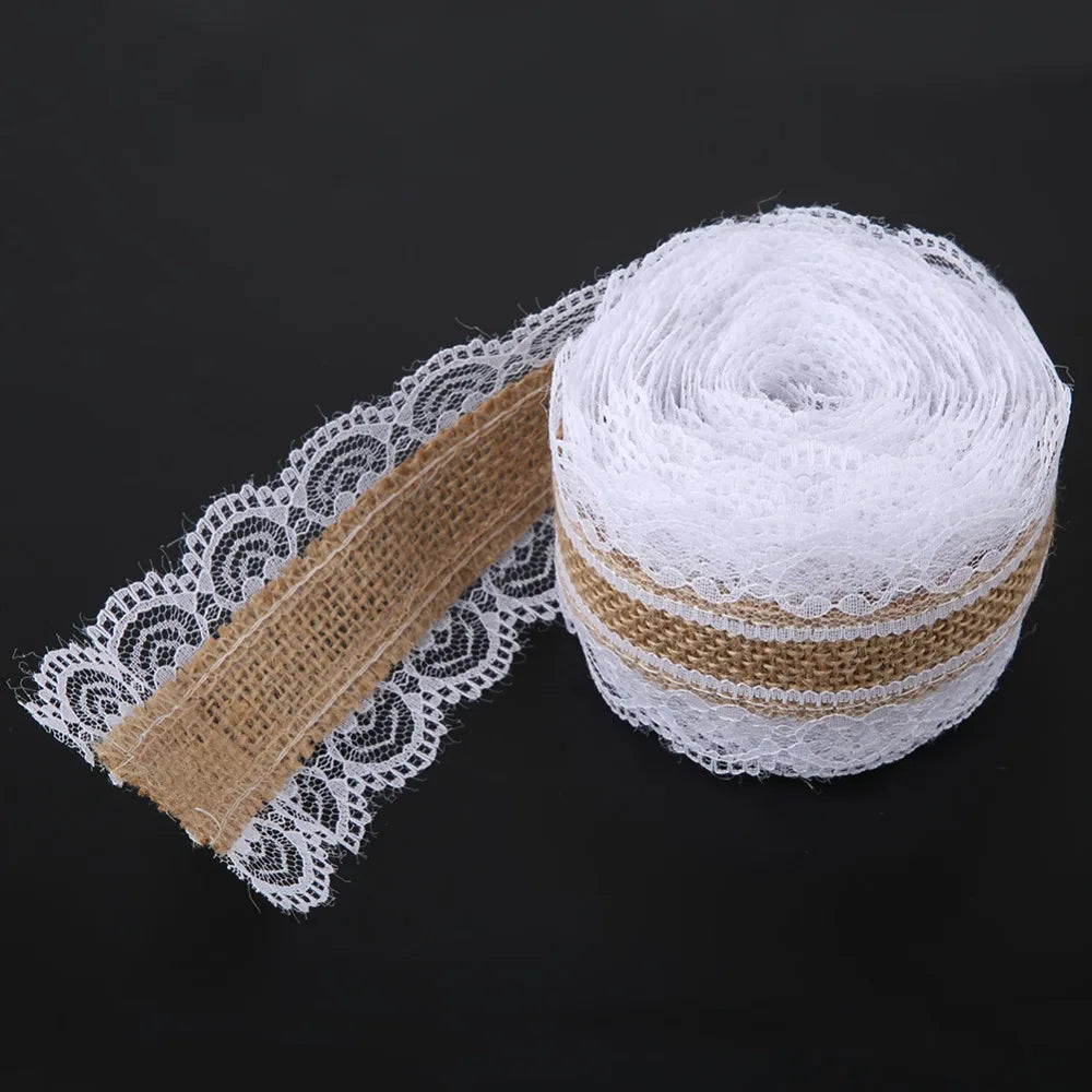 White Burlap Lace Jute Ribbon – 5m Vintage Hessian Trim