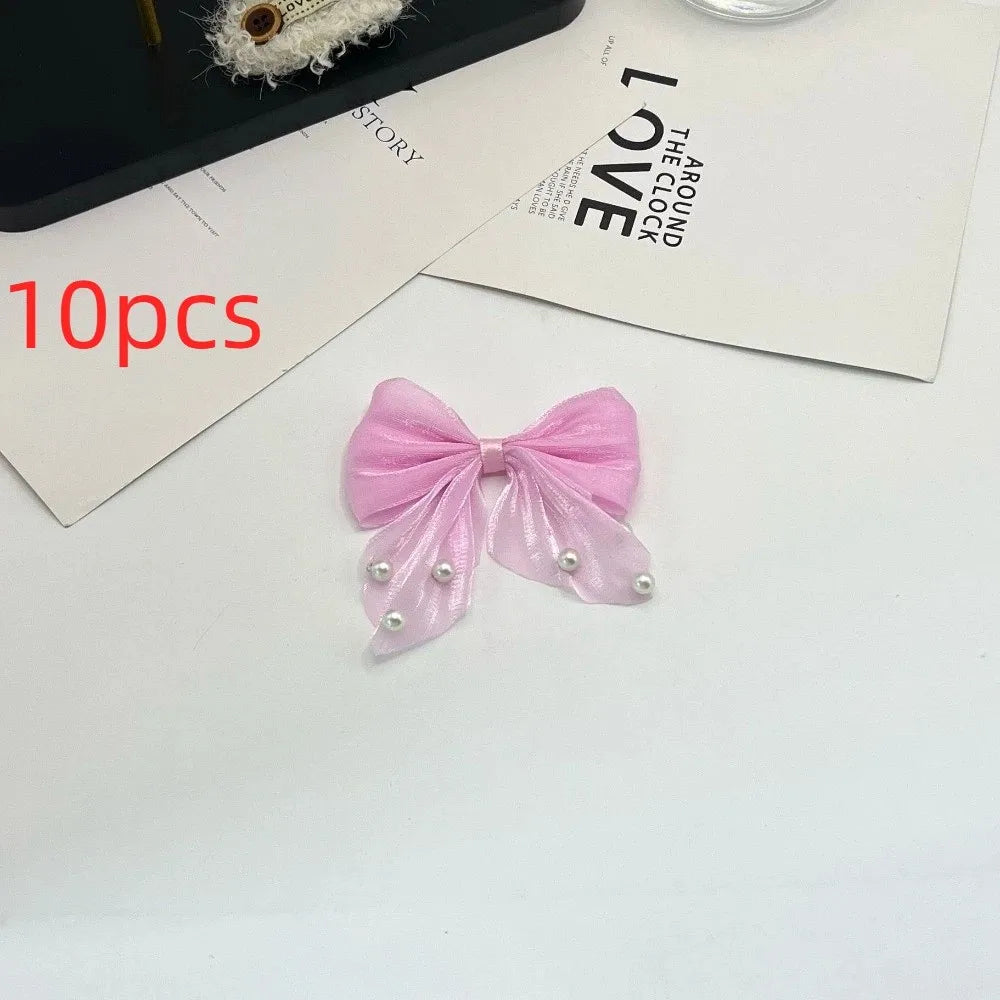 10-Pack Pearl Beaded Bow Appliques – Satin Tulle DIY Patches