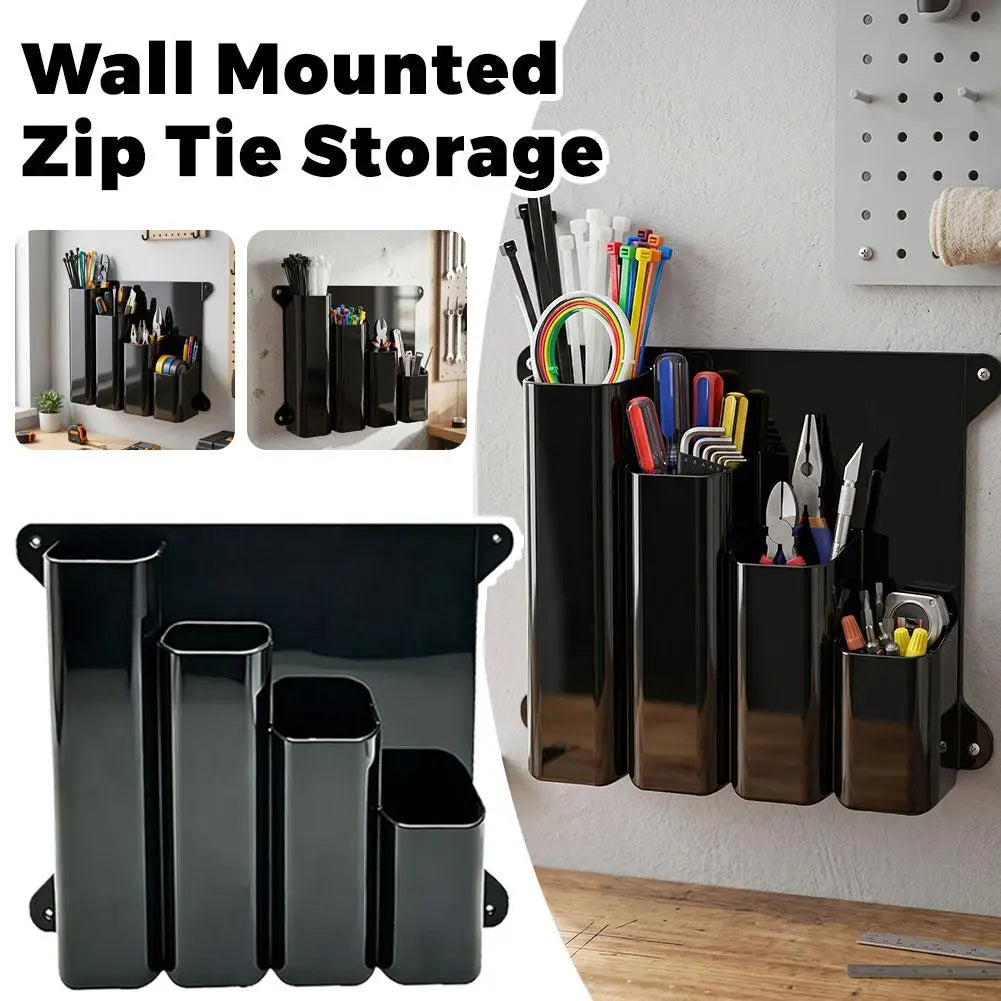 Wall-Mounted Zip Tie Storage Rack – 4-Pocket Cable Organizer