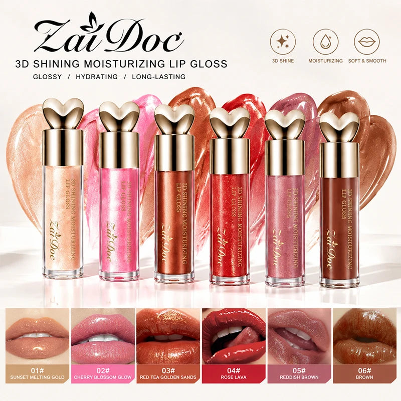 ZaiDoc 3D Shimmer Lip Gloss Set – 6 Colors Hydrating Lip Oil