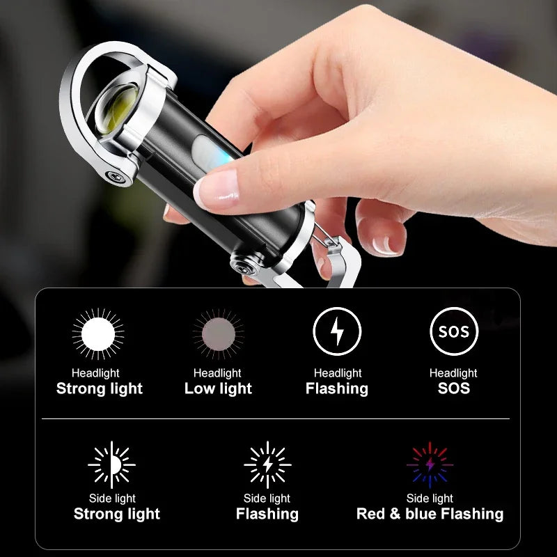 Rechargeable LED Keychain Flashlight – 7-Mode EDC Work Light