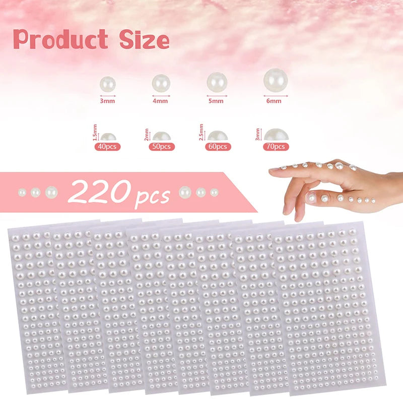 Self-Adhesive Pearl Stickers 220pcs – Face, Hair, Nails & Crafts