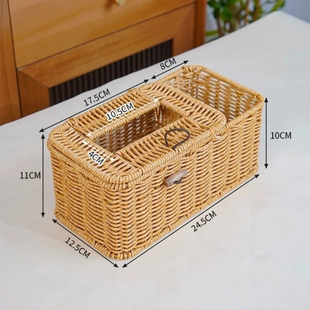 Woven Tissue Box Organizer – Handmade Rattan Desktop Storage