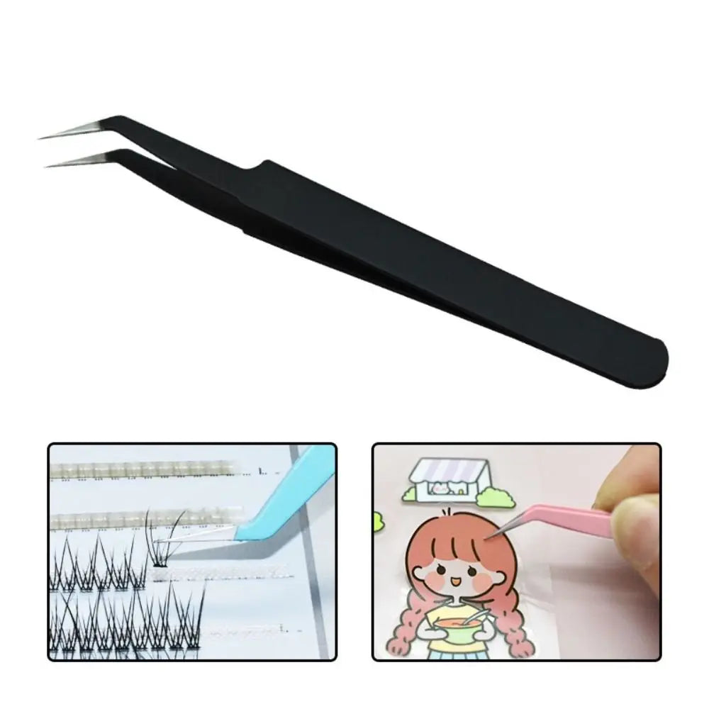 Stainless Steel Eyelash Tweezers – Curved & Straight Black Applicator