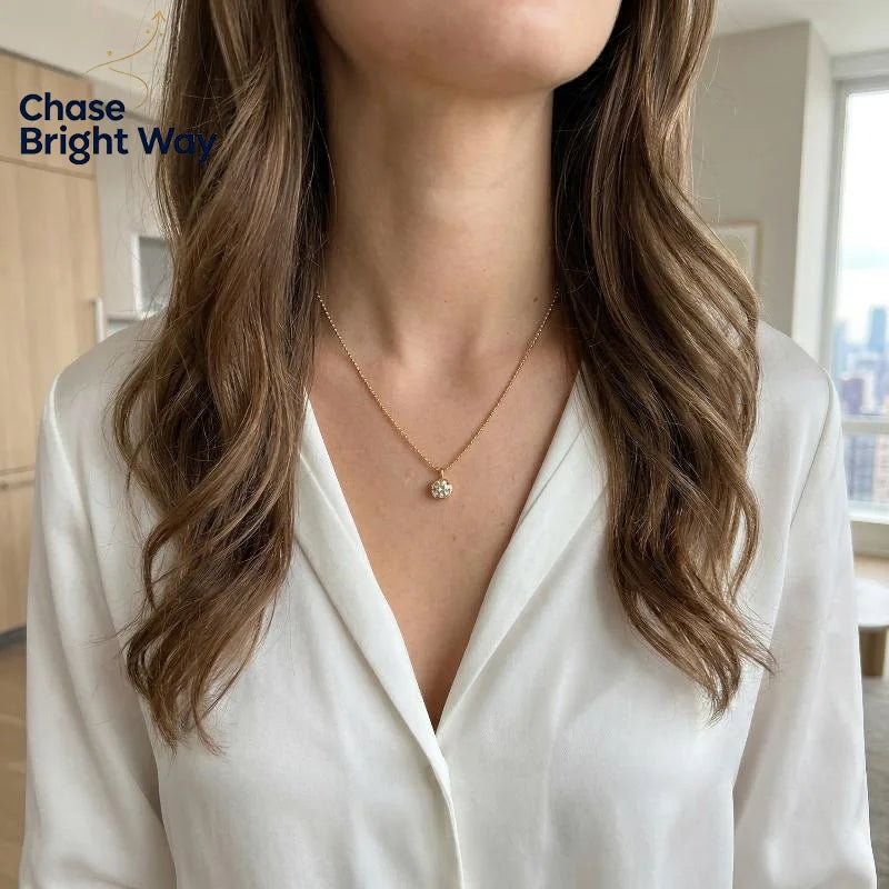 Geometric Pendant Necklace – Gold Plated & White Zircon Charm