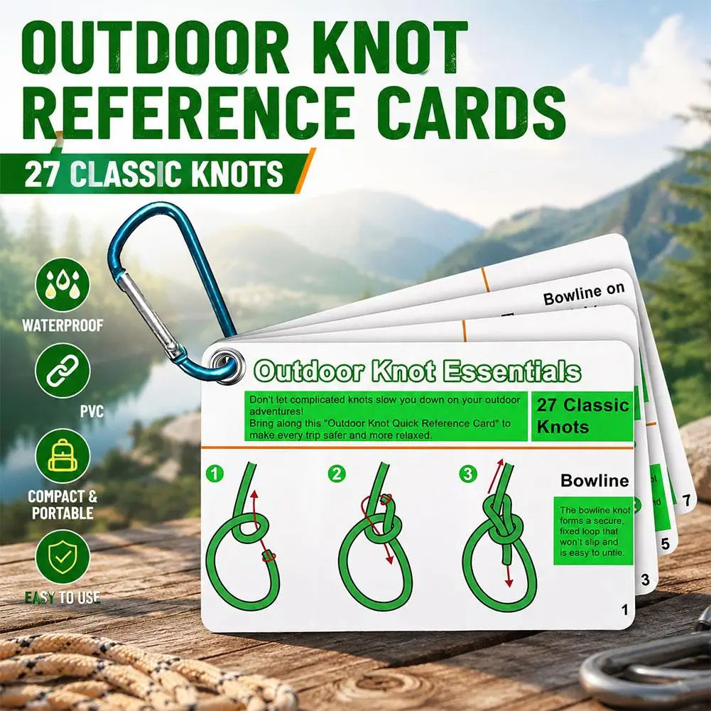 Waterproof Knot Guide Cards & Mini Carabiner – 27 Knots