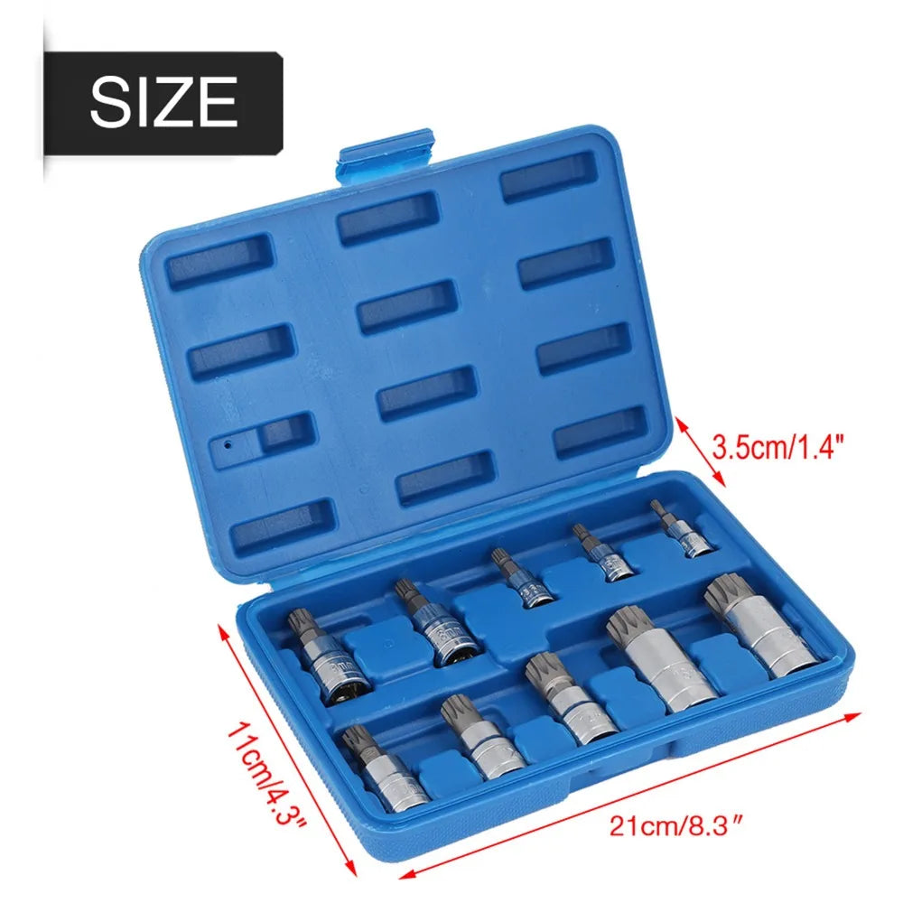 Triple Square Bit Socket Set M4–M18 | 10-Pc Chrome Vanadium