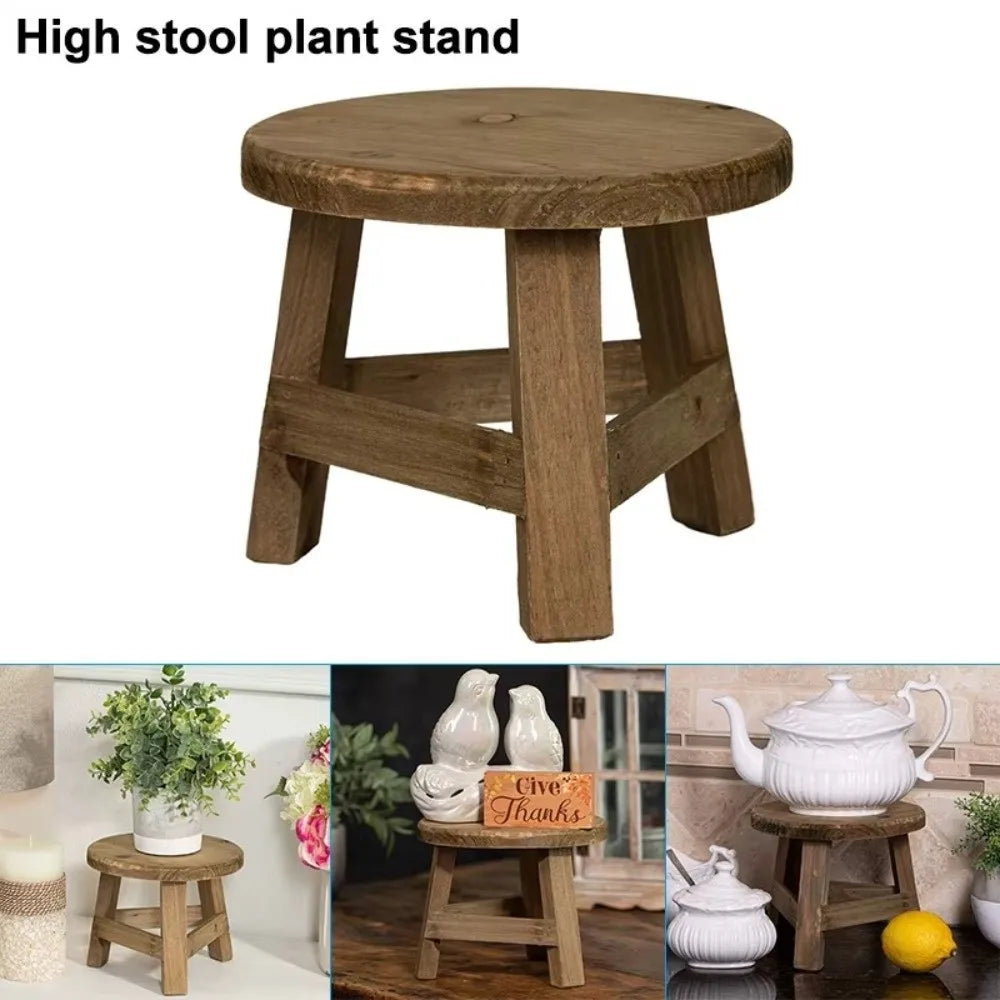 Wooden Mini Plant Stand – Round Bonsai & Succulent Pot Holder