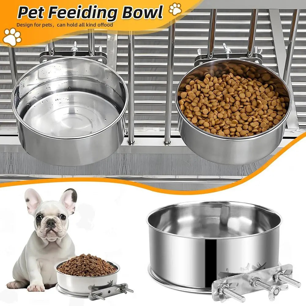Stainless Steel Hanging Cage Bowl – Anti-Gnaw Pet Feeder
