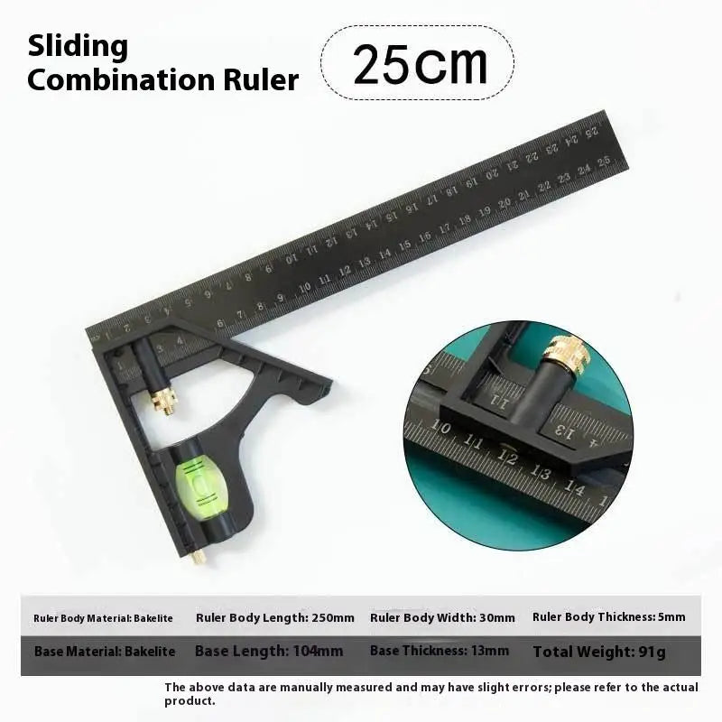 Adjustable Combination Square Ruler 15/20/25cm – Bubble Level