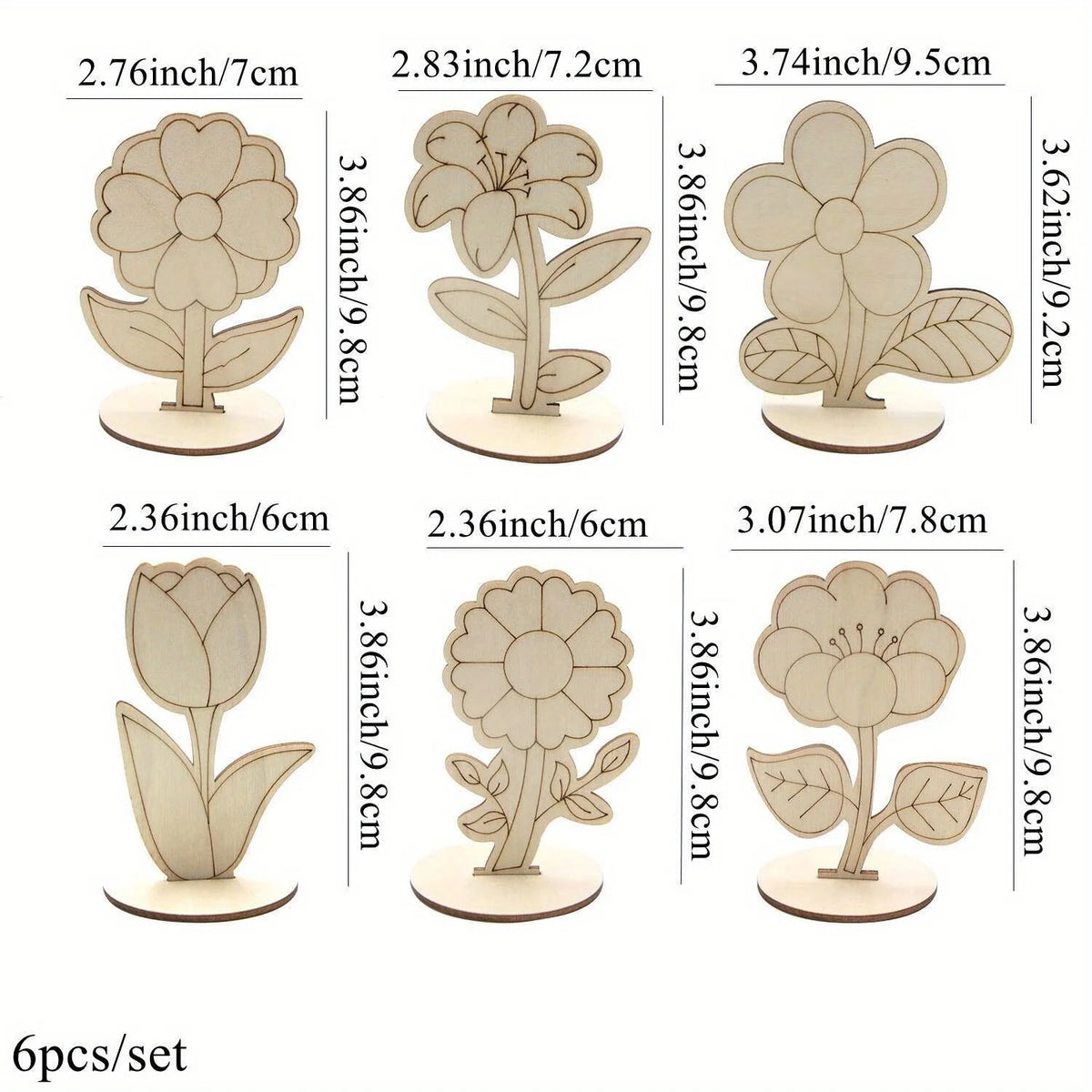 Wooden Flower DIY Ornaments – Rose Lily Sunflower 6-Pack Easter