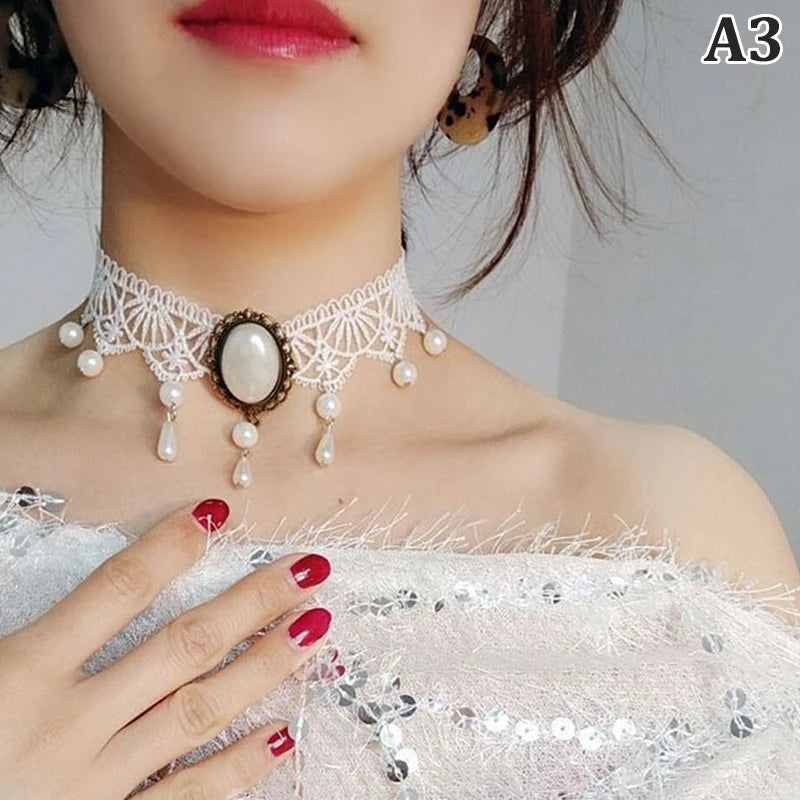 Gothic Crystal Lace Choker Necklace | Neo-Victorian Women's Jewelry