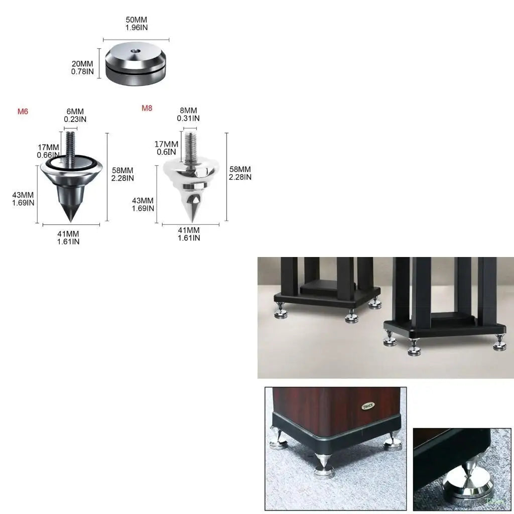 Stainless Steel Speaker Cone Feet & Anti-Vibration Base Pads