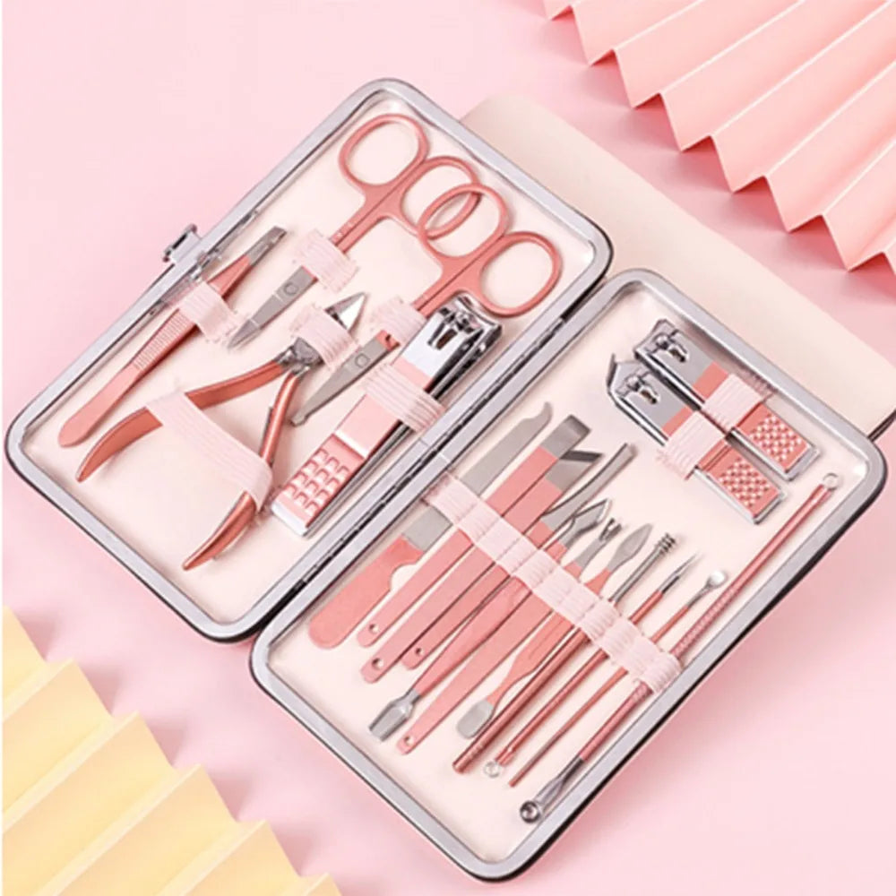 18-Pc Rose Gold Stainless Steel Nail Clipper & Grooming Kit