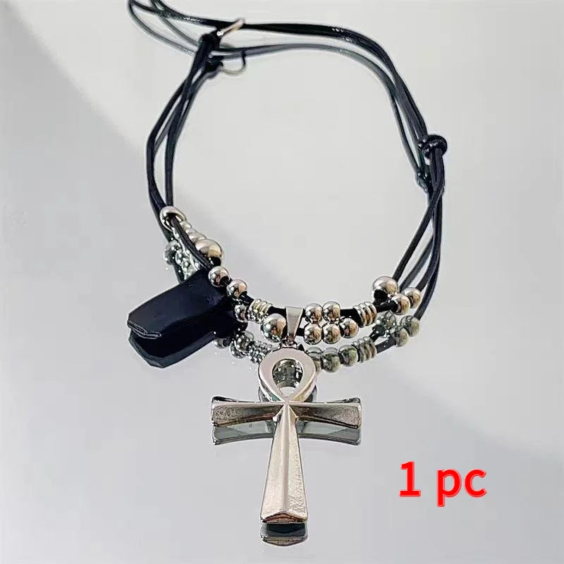 Gothic Pendant Necklace Set – 5 Pcs Heart, Bat & Cross