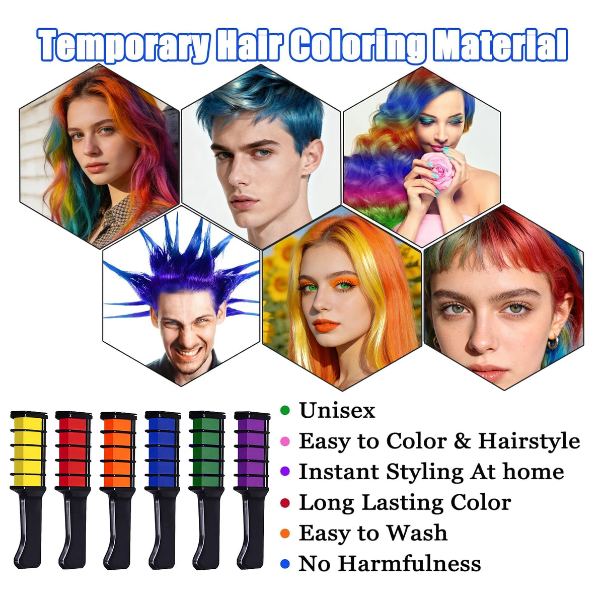 Temporary Hair Dye Color Comb – 6 Colors Root Touch-Up