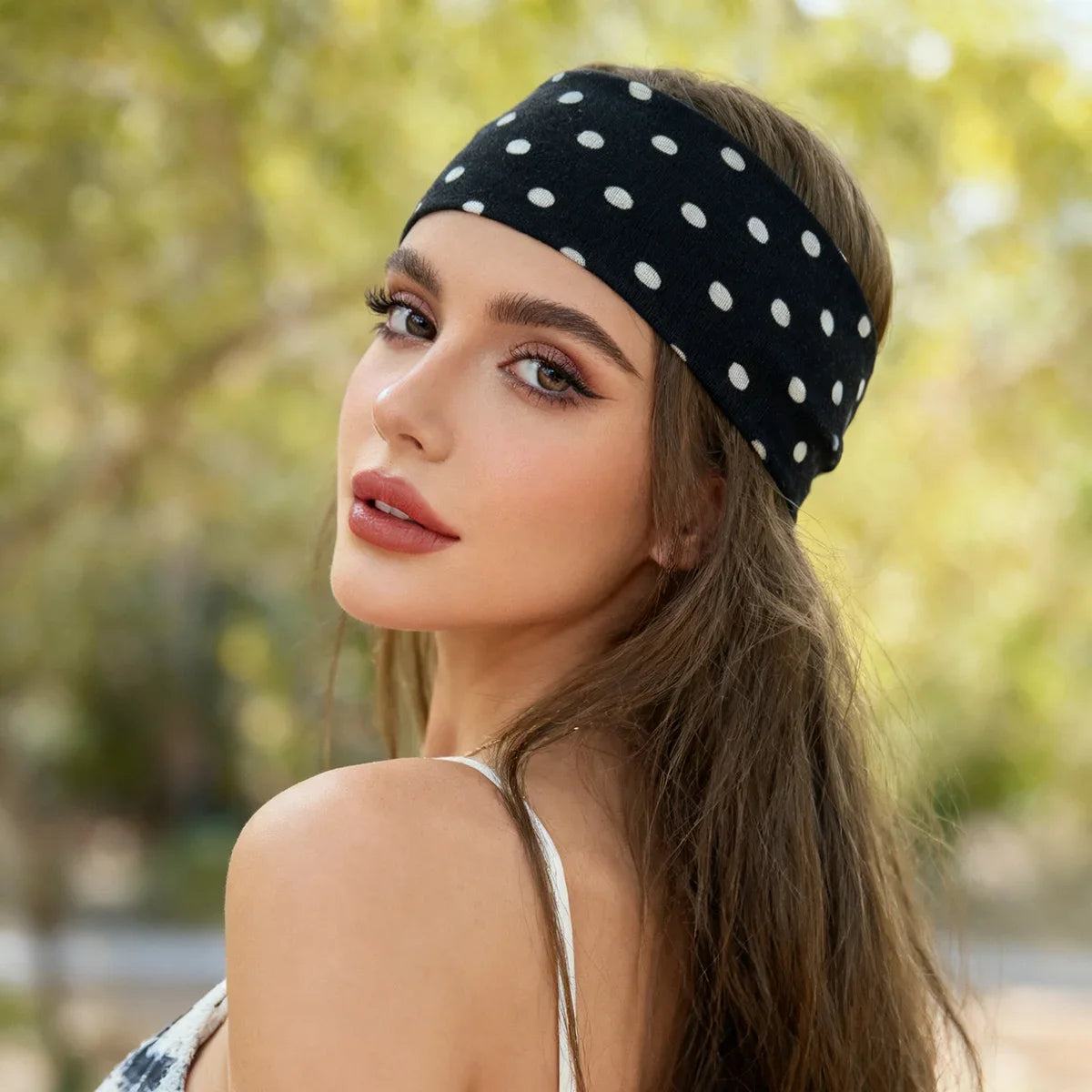Y2K Boho Polka Dot Wide Headband – Women's Stretch Hair Wrap