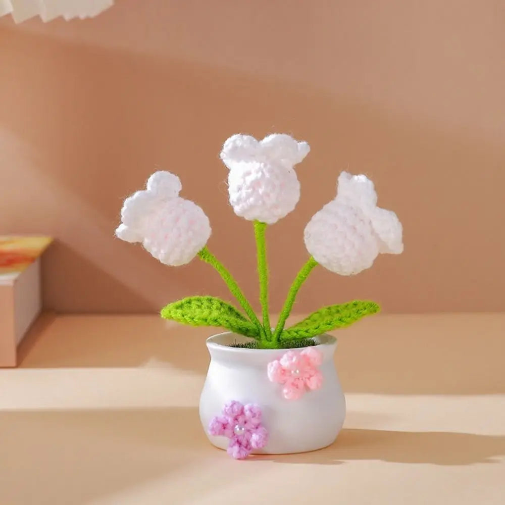 Mini Handmade Crochet Flower Pot – Sunflower & Tulip Décor