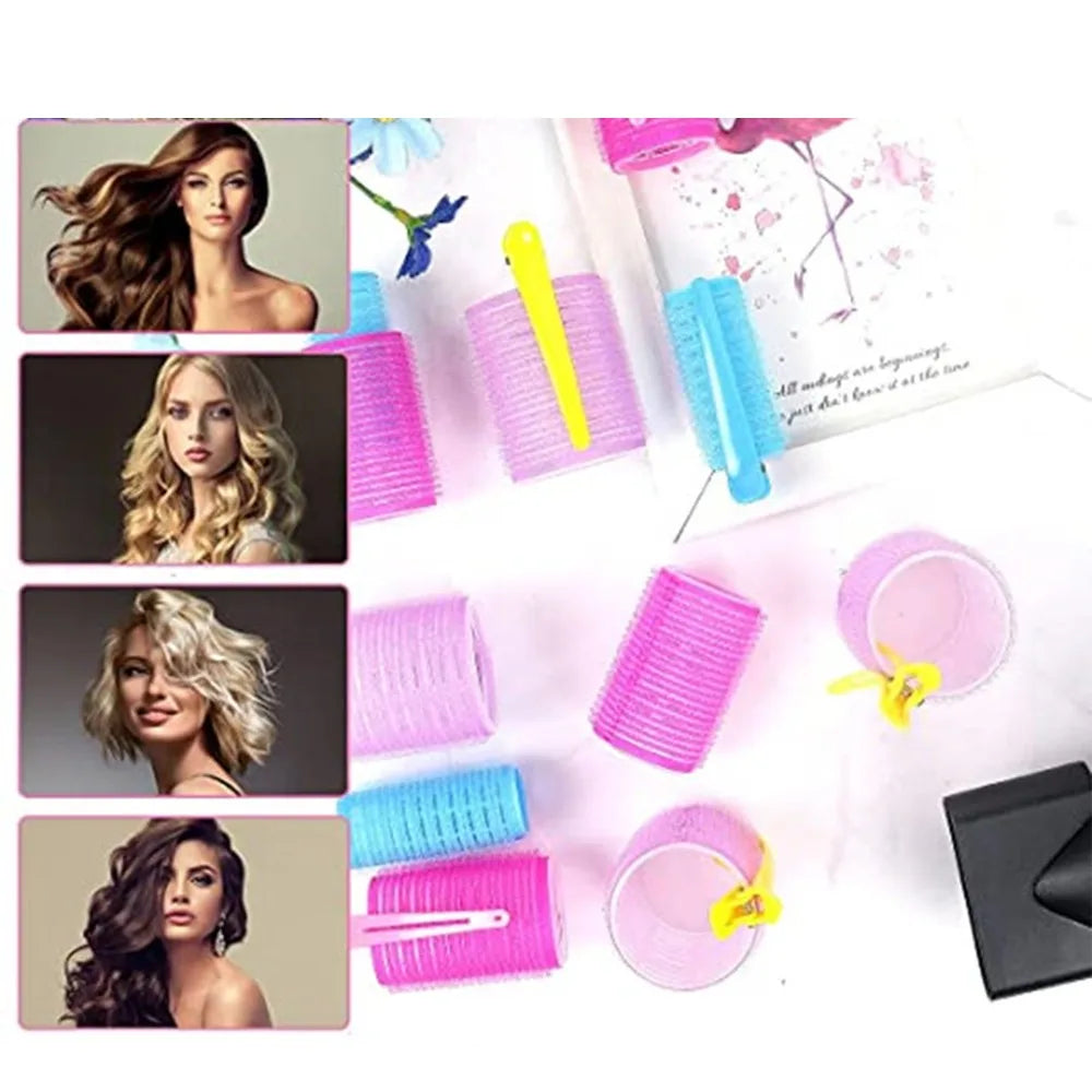 Self-Grip Hair Roller Set – 36 Curlers + 12 Clips, 3 Sizes