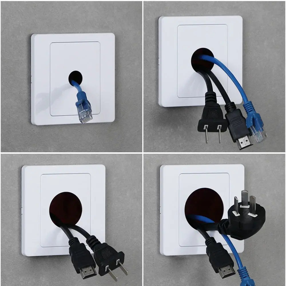 Wall Blank Panel Cable Cover with Outlet Hole & Rubber Pad