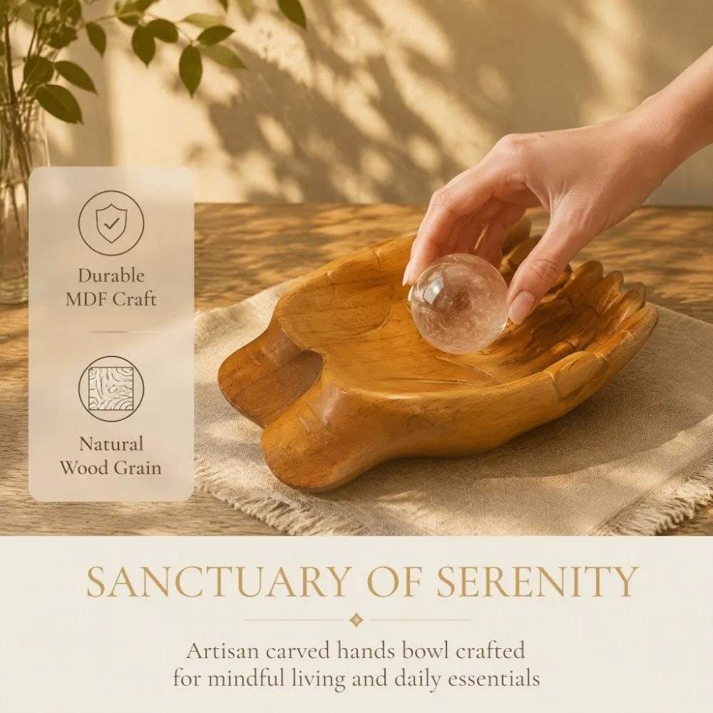 Wood Carved Hands Bowl – MDF Crystal Display Tray Décor