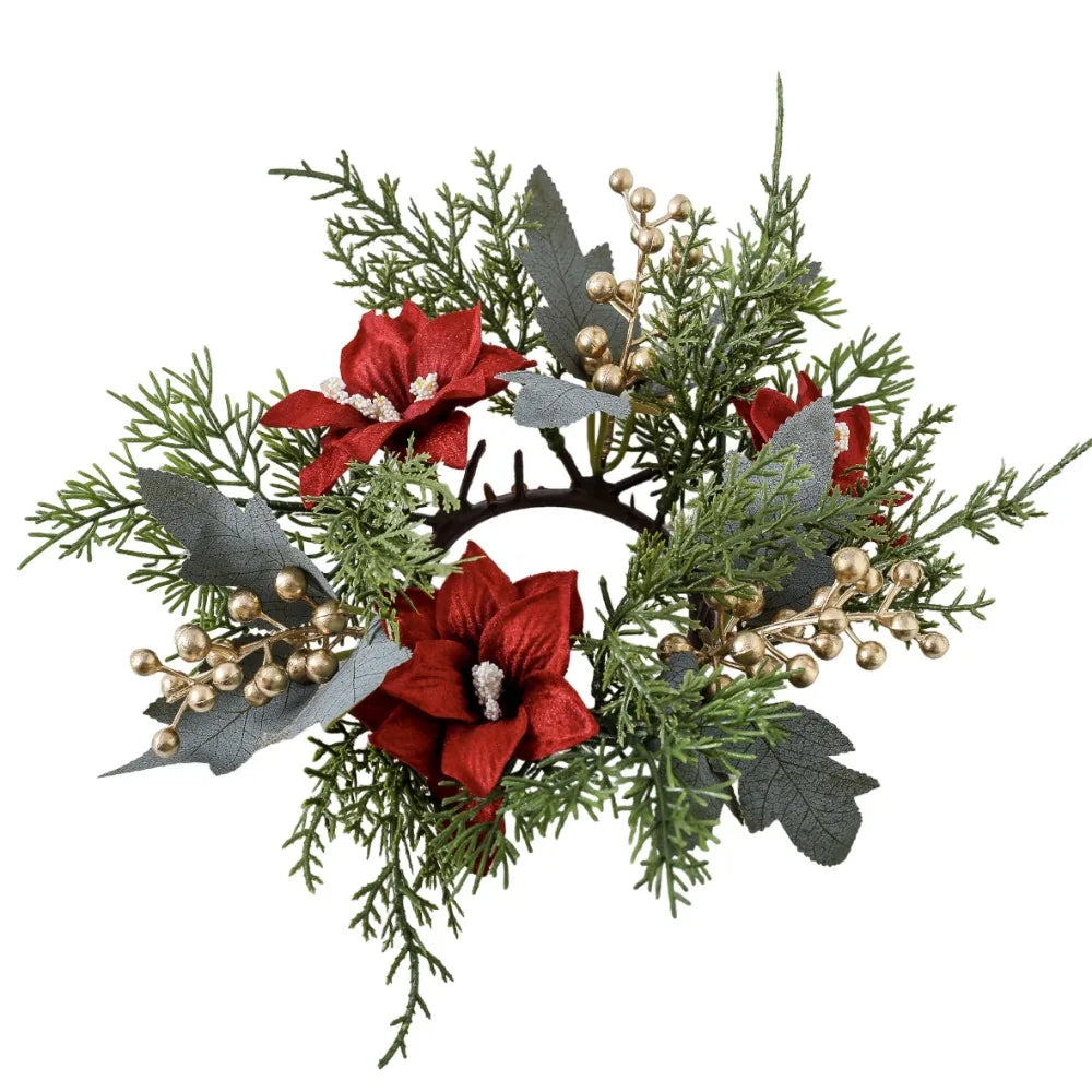 Christmas Candle Ring Wreath 25cm – Artificial Flower Holder