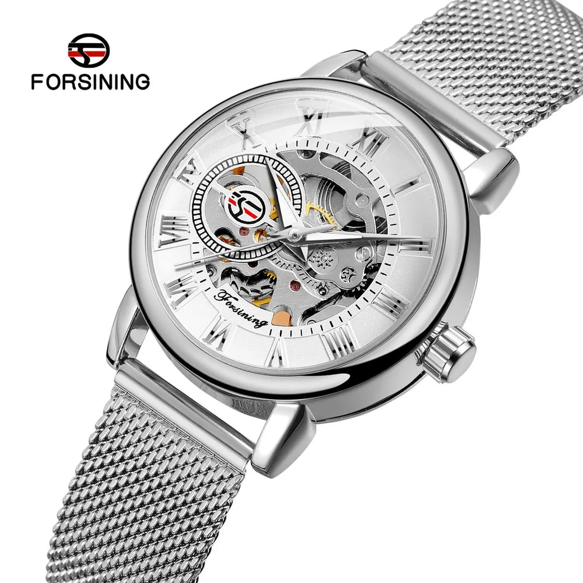 Women's Rose Gold Mechanical Watch – Mesh Band & Roman Dial